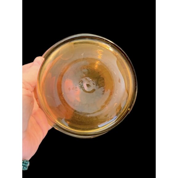 Vintage Amber Art Glass Vase Jar Candle Holder Ruffle FLANGE Small Hand Blown - Picture 3 of 9